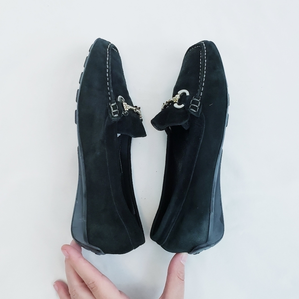 Respira Driving Mocs Loafers Black Suede Shoes Silver Hardware - Picture 7 of 14